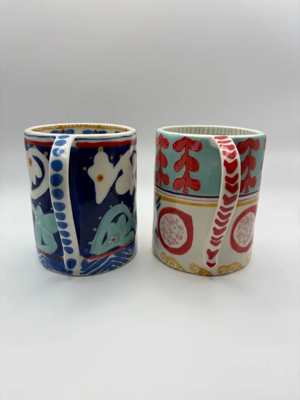 Anthropologie Hand Painted Isla Ceramic Mugs Set of 2 Boho Whimsigoth Eclectic